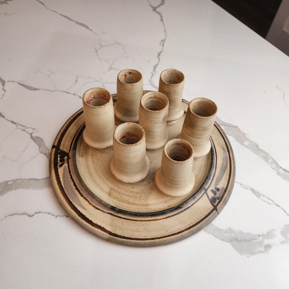 Vintage 1987 Danish Style Stoneware 7 Candle Holder Signed - Picture 8 of 9